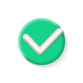 3d Check mark. Green tick icon. Right, correct sign. Circle checkmark symbol. Ok, yes, confirm button. Royalty Free Stock Photo